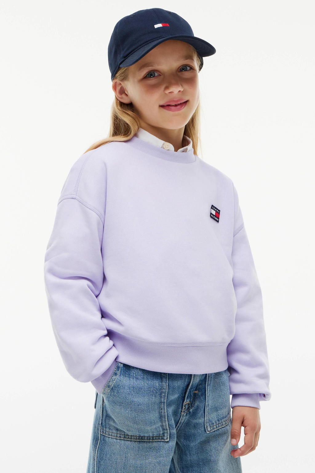 Lilakleurige meisjes Tommy Hilfiger sweater met effen, lange mouwen en geribde boorden