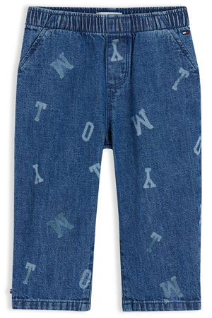 wide leg jeans met print - mediumblauw