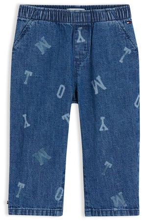 wide leg jeans met print - mediumblauw
