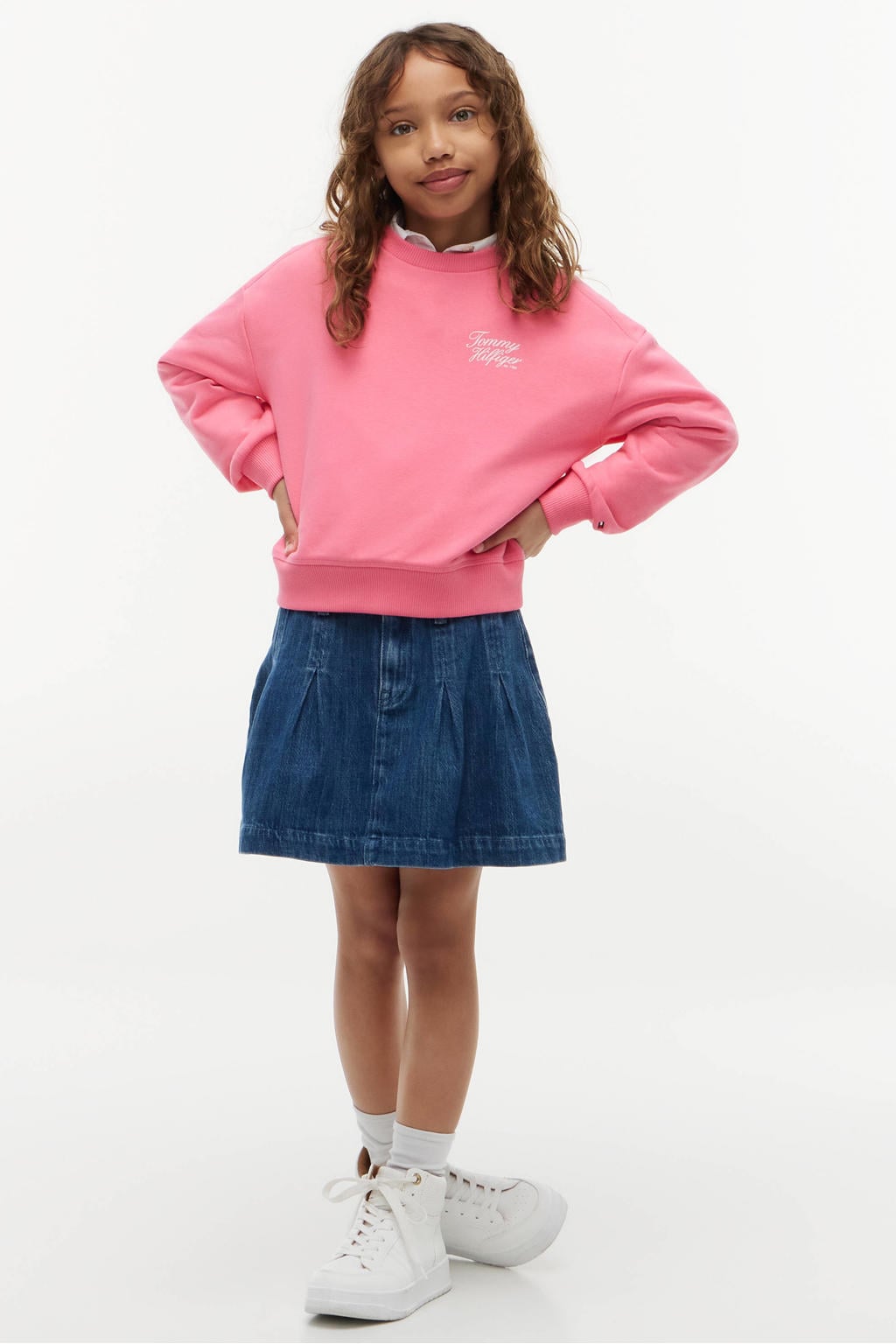 Roze meisjes Tommy Hilfiger sweater met tekst print, lange mouwen en ronde hals