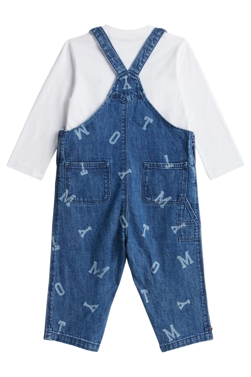 Tommy Hilfiger denim longsleeve/tuinbroek set met print - medium blue denim