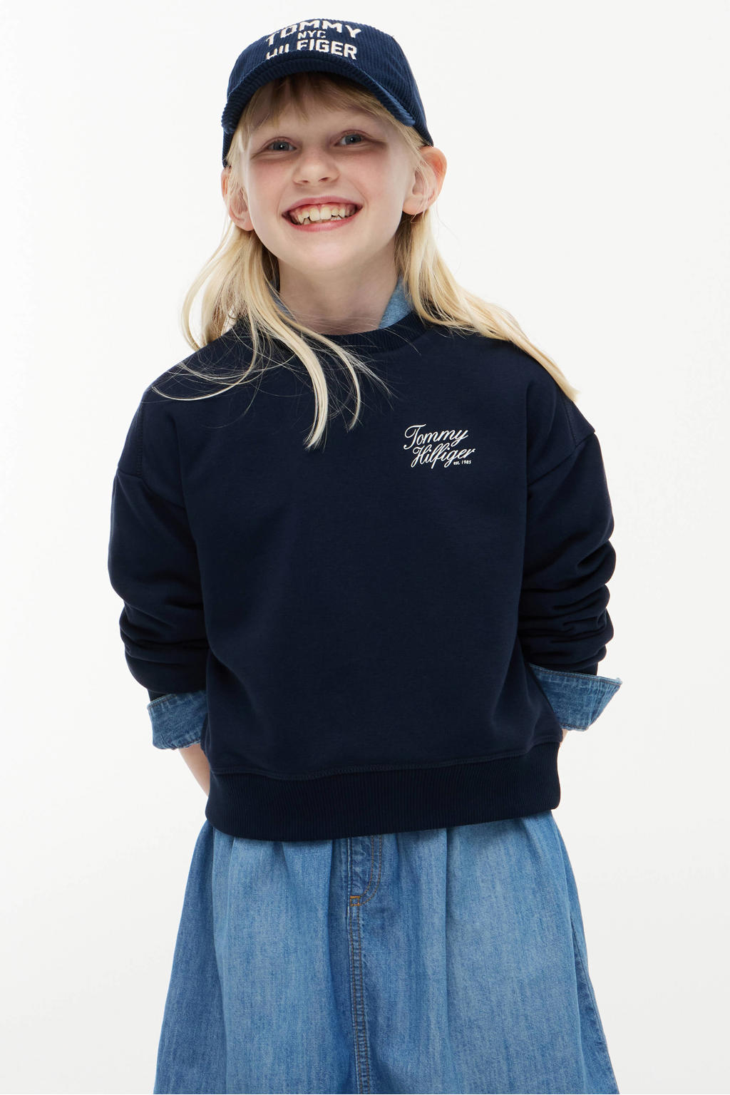 Tommy Hilfiger sweater met tekst - donkerblauw