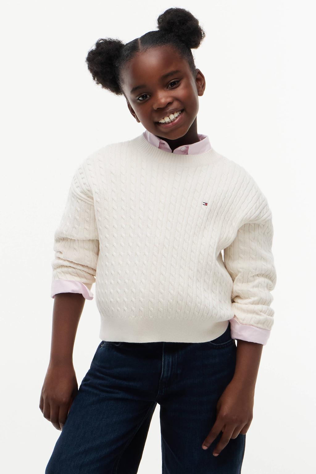 Tommy Hilfiger gebreide trui met kabels - ivoor