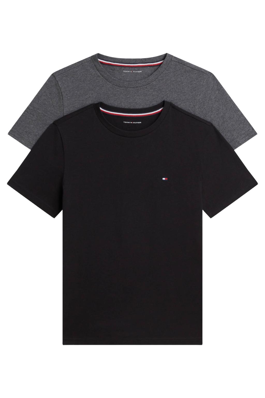 Set van 2 zwart en grijze jongens Tommy Hilfiger T-shirts van katoen met logo dessin, korte mouwen en ronde hals