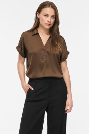 rechtvallend top - bruin