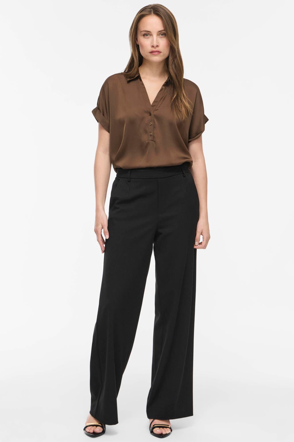 VILA rechtvallend top - bruin