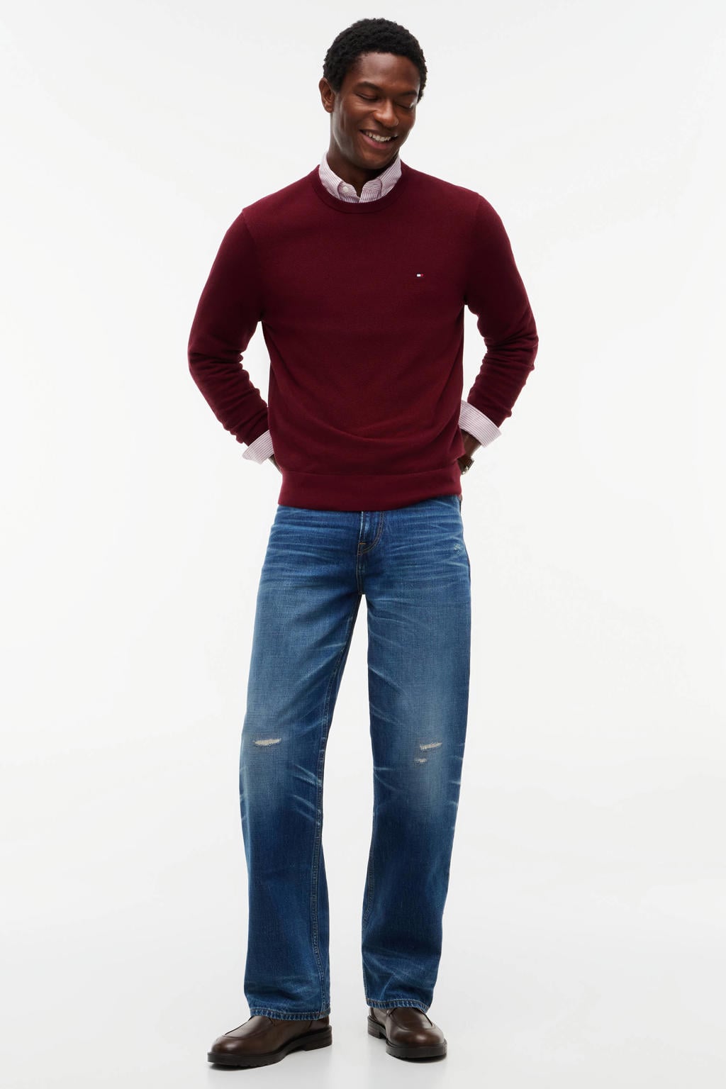 Tommy Hilfiger katoenen regular fit gebreide trui - bordeauxrood