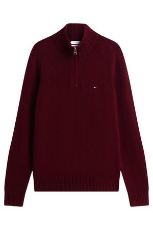 wollen regular fit gebreide trui - burgundy