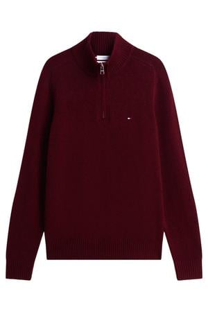wollen regular fit gebreide trui - burgundy