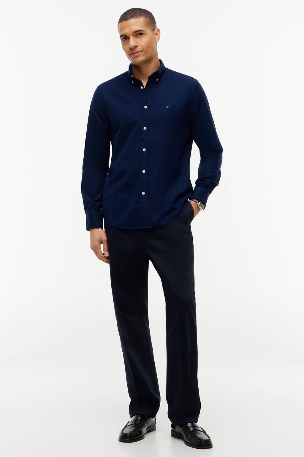 Tommy Hilfiger flanel regular fit zakelijke overhemd - donkerblauw
