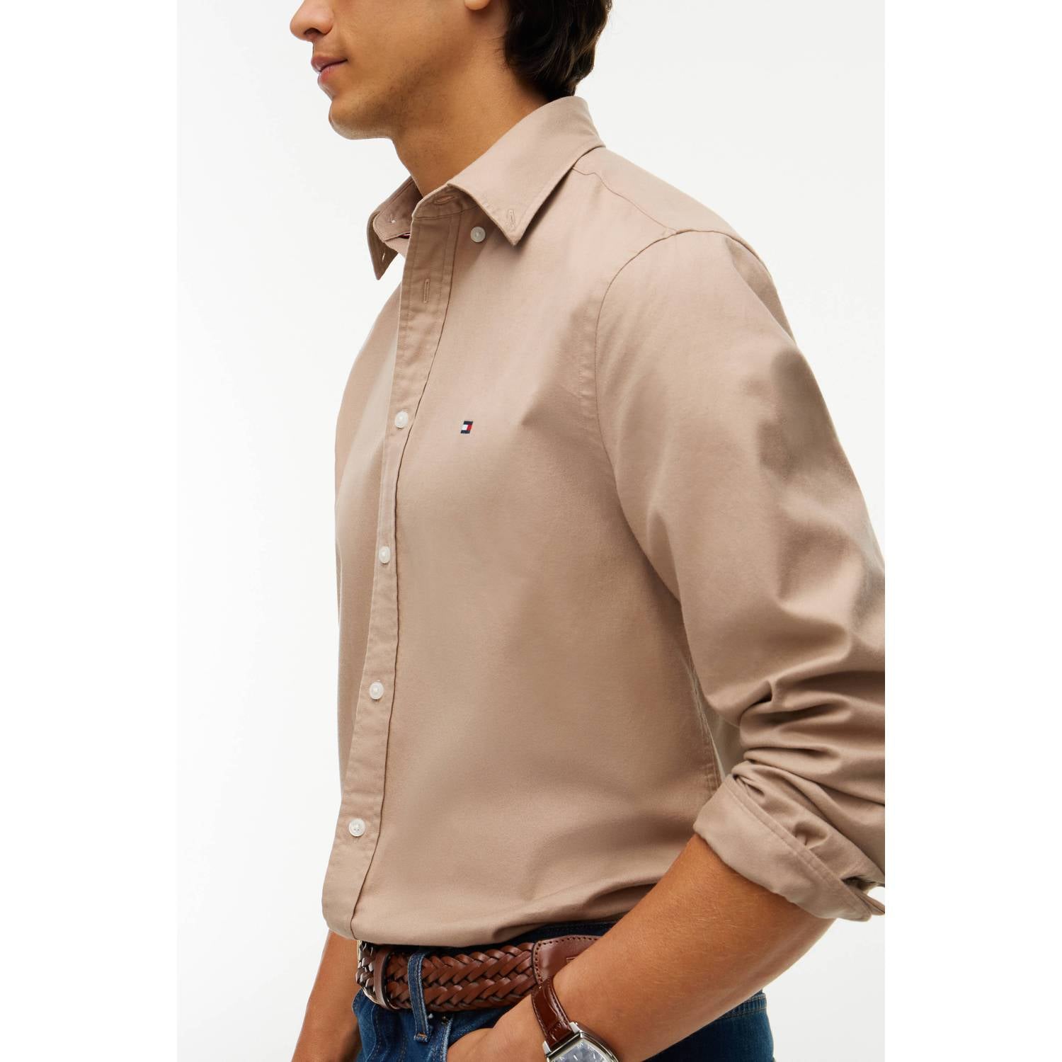 Tommy Hilfiger flanel regular fit overhemd coastal taupe