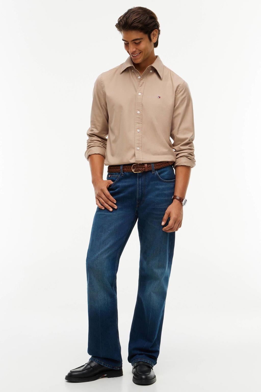 Tommy Hilfiger flanel regular fit overhemd - coastal taupe