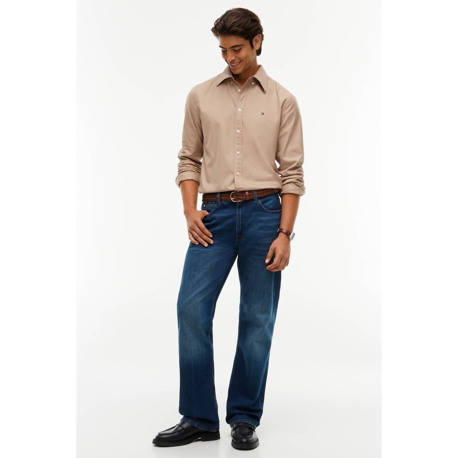 Tommy Hilfiger flanel regular fit overhemd coastal taupe