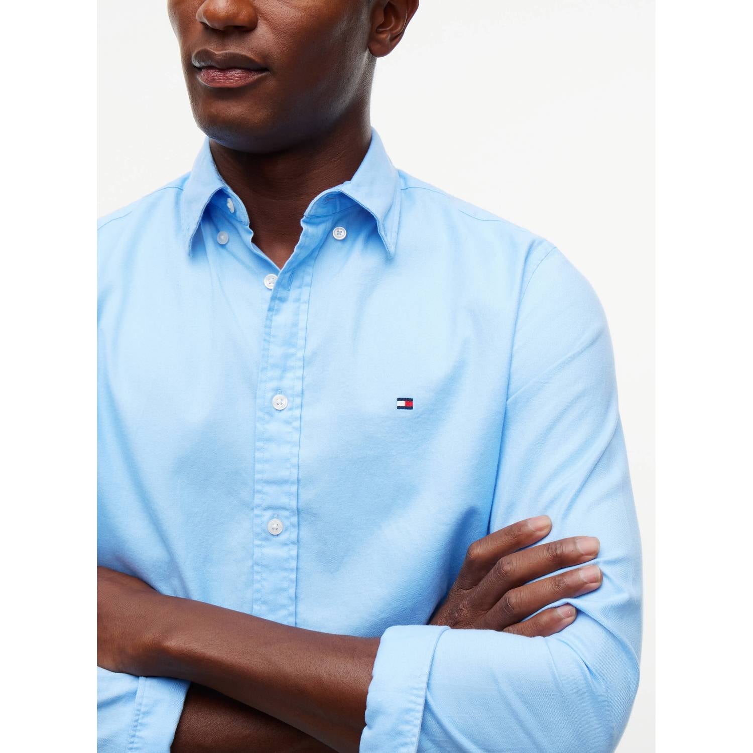 Tommy Hilfiger regular fit flanel zakelijk overhemd blauw