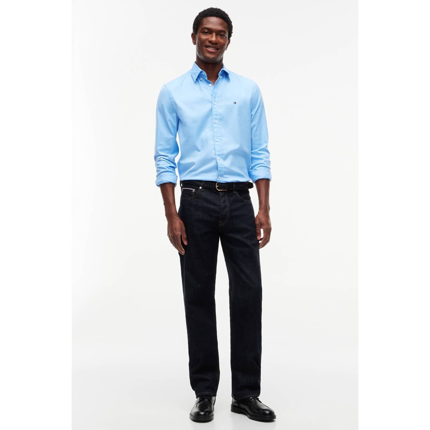 Tommy Hilfiger regular fit flanel zakelijk overhemd blauw
