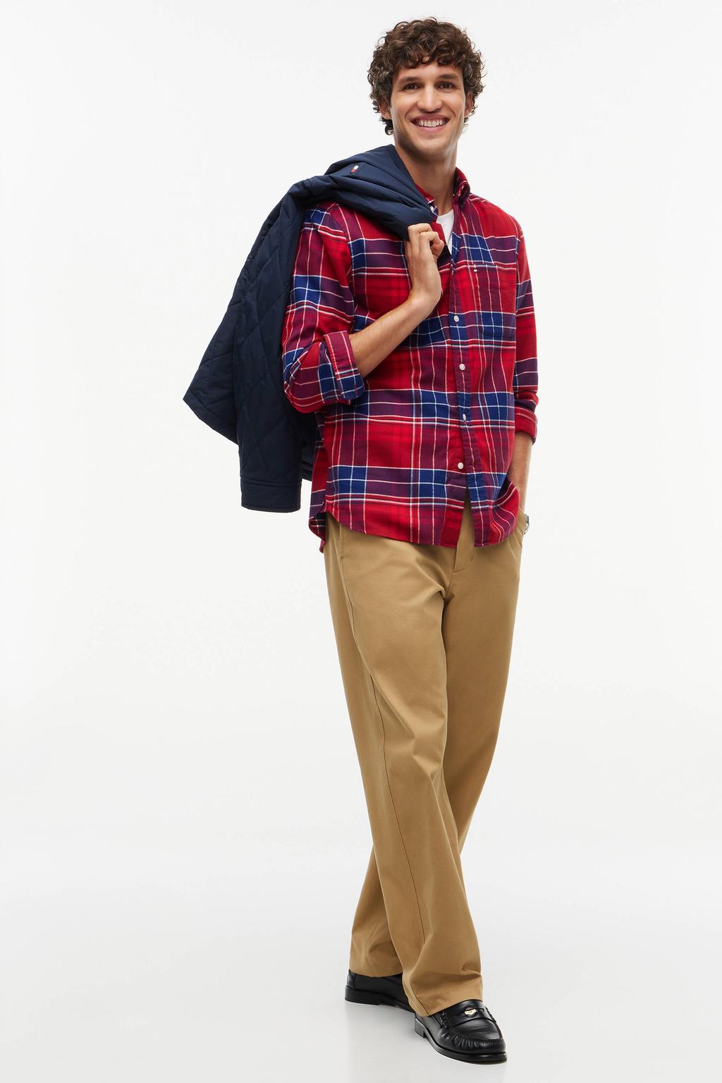 Rode heren Tommy Hilfiger regular fit geruit flanel overhemd regatta met lange mouwen en button down sluiting