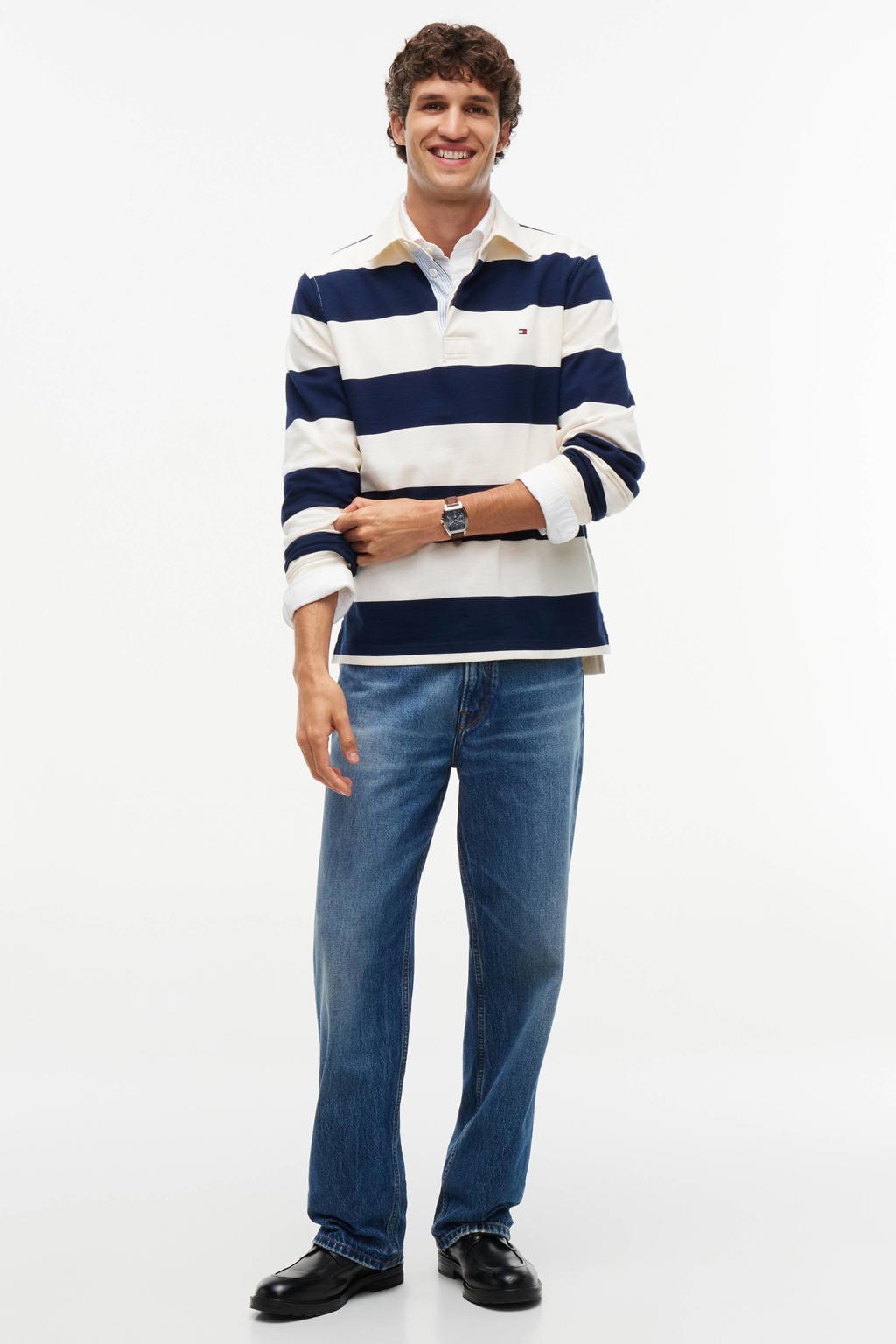 Tommy Hilfiger rugby regular fit gestreepte sweater - ivory petal/carbon navy