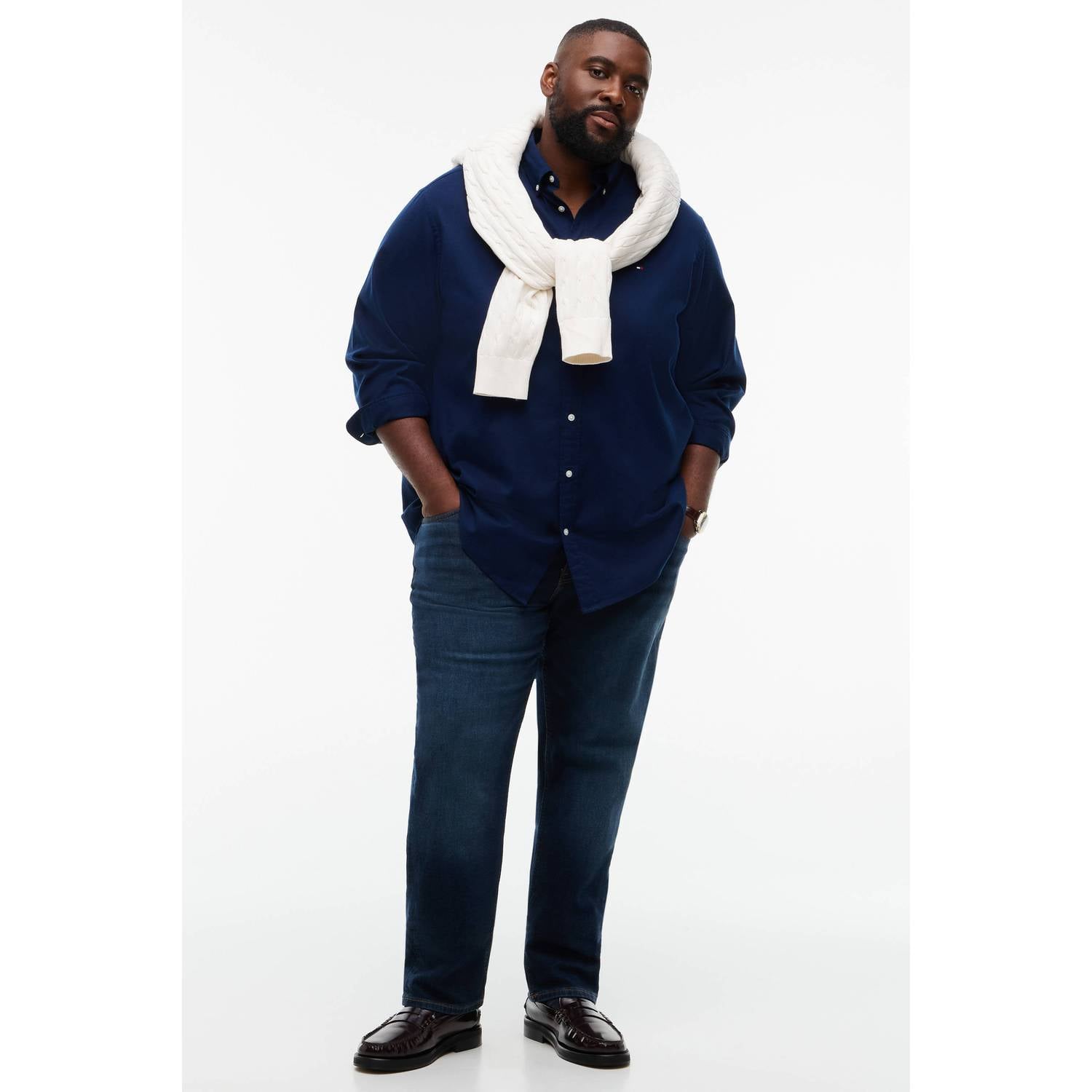 Tommy Hilfiger Big & Tall Fit flex Plus Size flanel regular fit overhemd donkerblauw