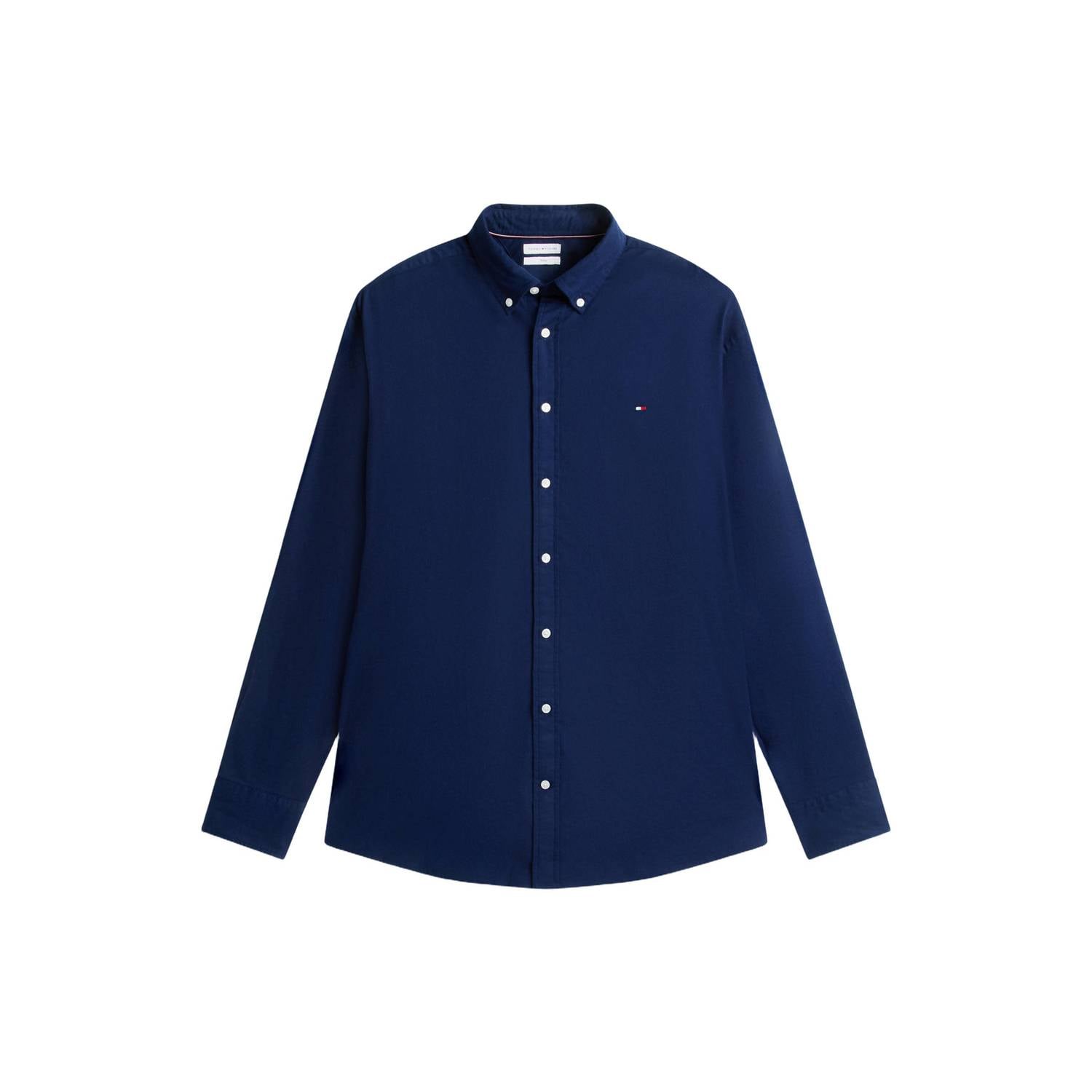 Tommy Hilfiger Big & Tall Fit flex Plus Size flanel regular fit overhemd donkerblauw