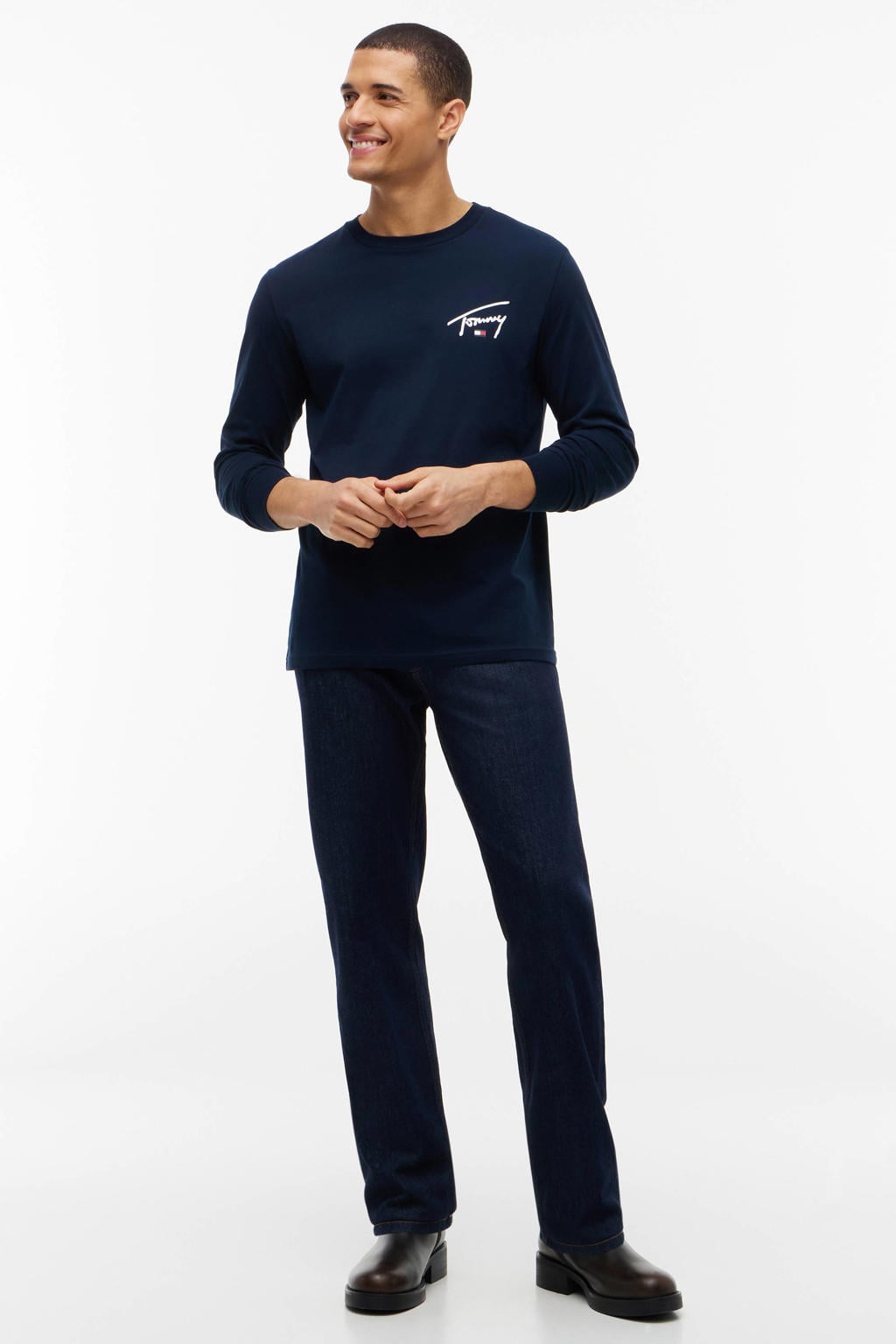 Tommy Jeans regular fit longsleeve met logo - donkerblauw