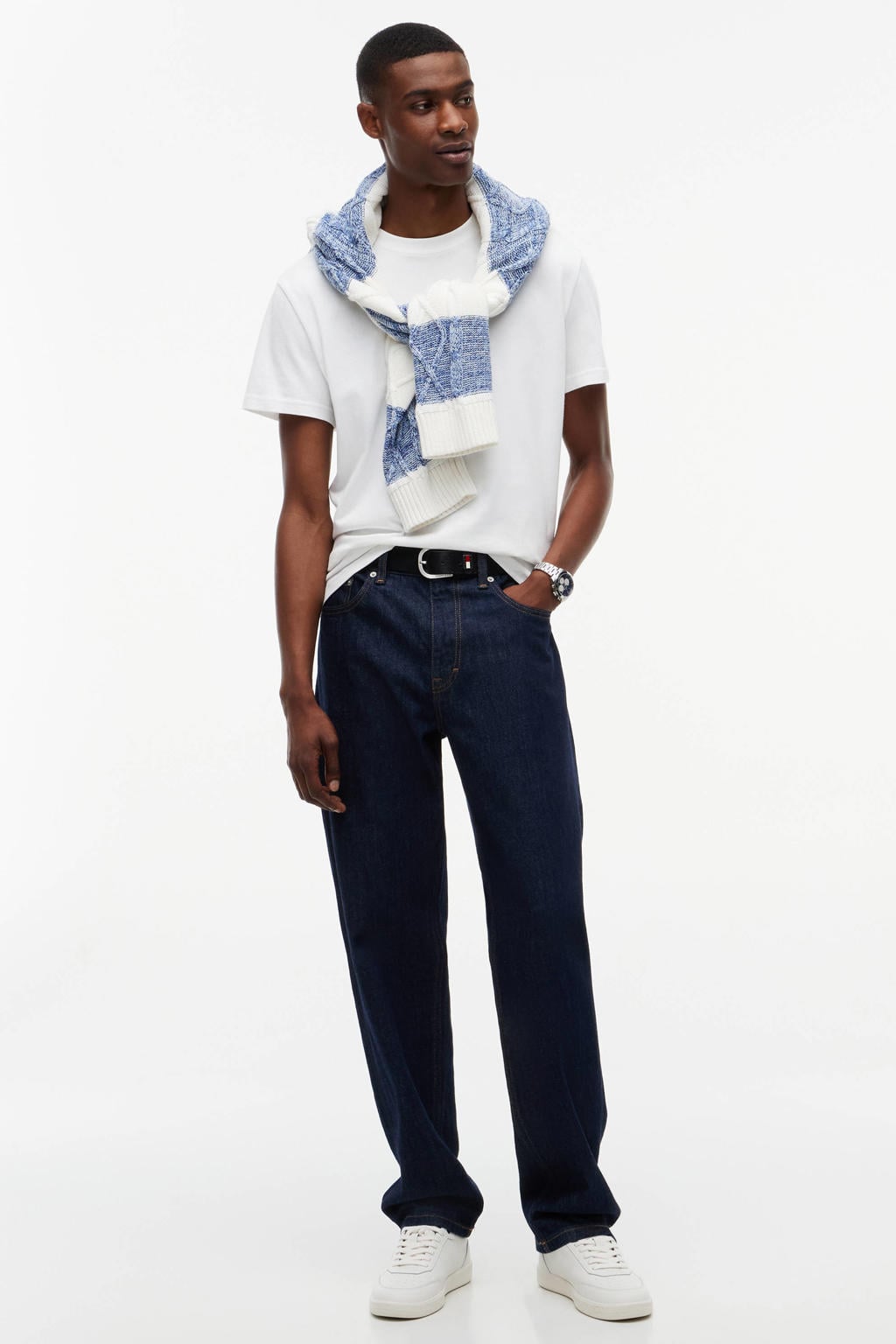 Witte heren Tommy Jeans regular fit T-shirt van katoen met korte mouwen en ronde hals