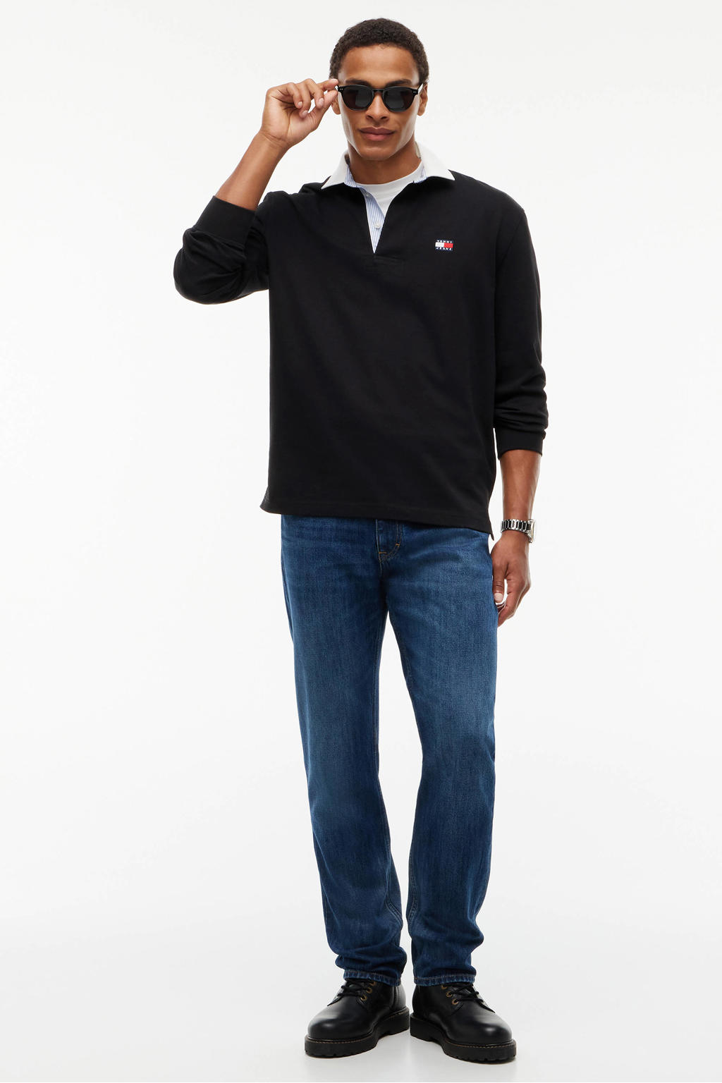Tommy Jeans ESS BADGE RUGBY relaxed fit polo - zwart