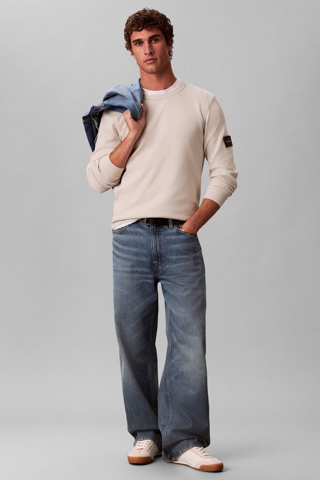 CALVIN KLEIN JEANS regular fit longsleeve met wafelstructuur - moonstruck