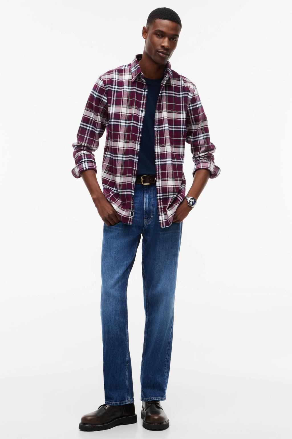 Tommy Jeans flanel regular fit geruit overhemd - calypso berry