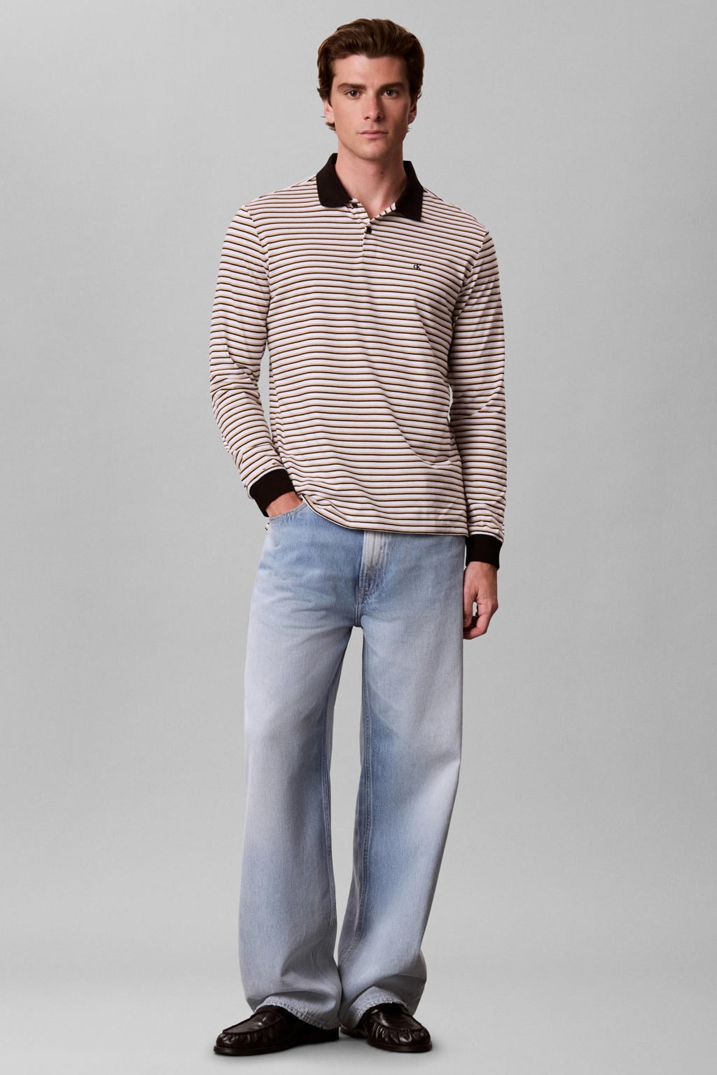 CALVIN KLEIN JEANS regular fit gestreepte polo - wit
