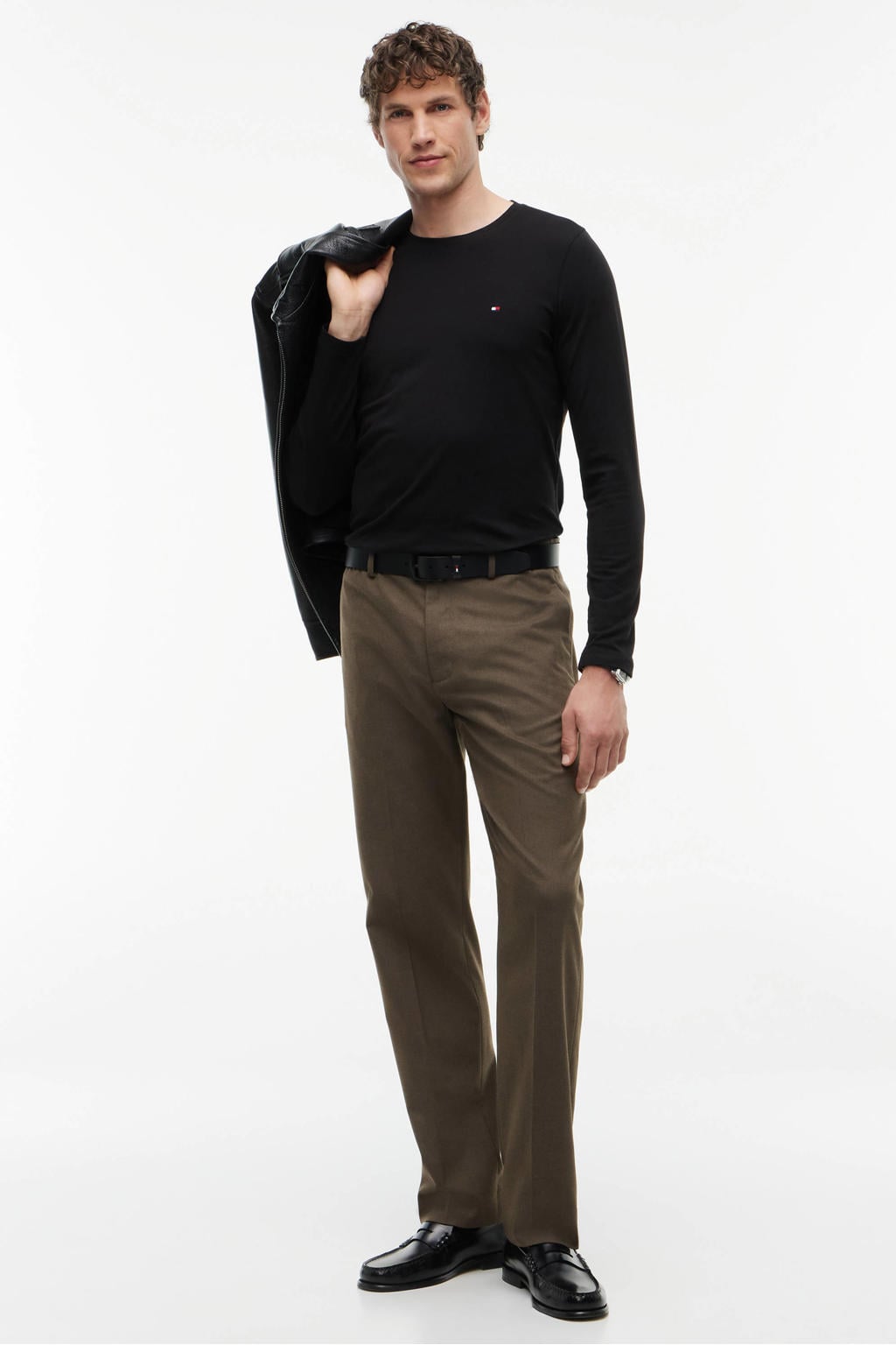 Tommy Hilfiger slim fit longsleeve met logo - zwart