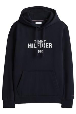 regular fit hoodie met print - donkerblauw