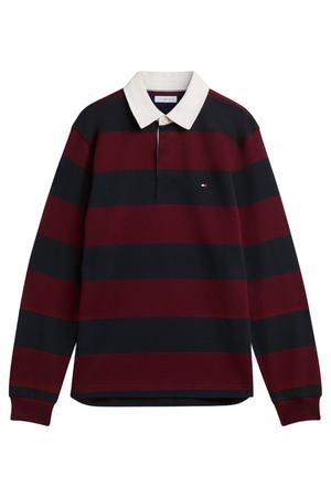 Rugby regular fit gestreepte sweater - bordeaux/donkerblauw