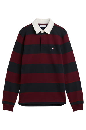 Rugby regular fit gestreepte sweater - bordeaux/donkerblauw