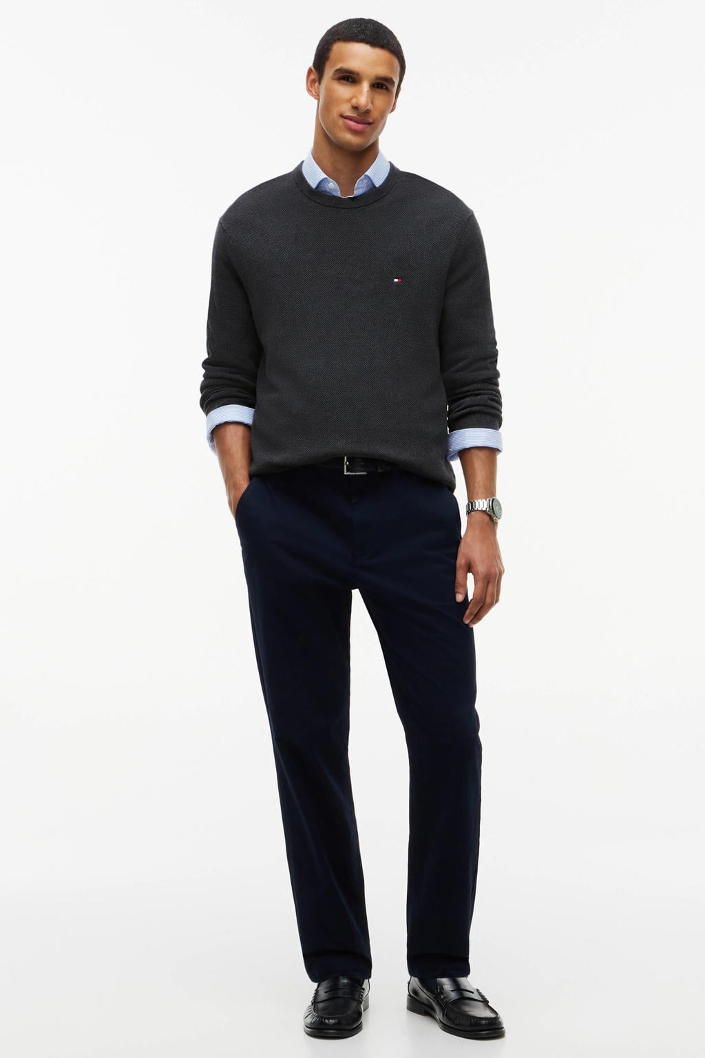 Tommy Hilfiger regular fit gebreide trui - donkergrijs