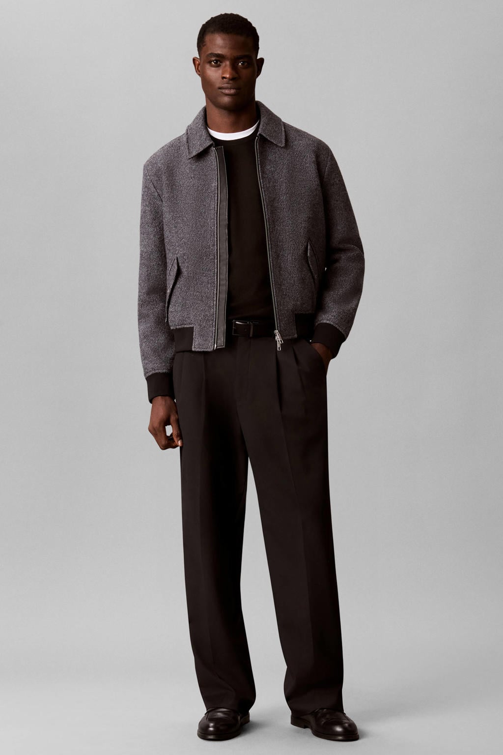 Zwarte heren Calvin Klein wollen regular fit gebreide trui met effen, lange mouwen en ronde hals