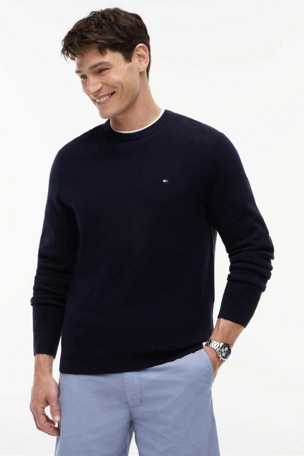 Tommy Hilfiger katoenen regular fit gebreide trui - donkerblauw