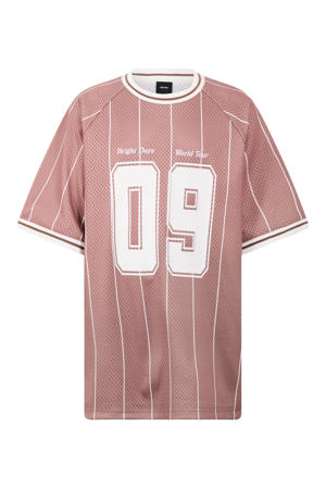 oversized gestreept T-shirt met tekst - oudroze
