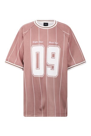 oversized gestreept T-shirt met tekst - oudroze