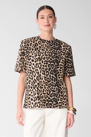 T-shirt met panterprint - bruin