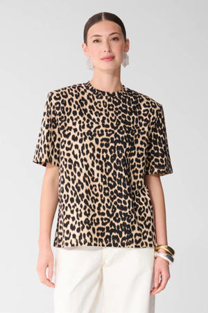 T-shirt met panterprint - bruin