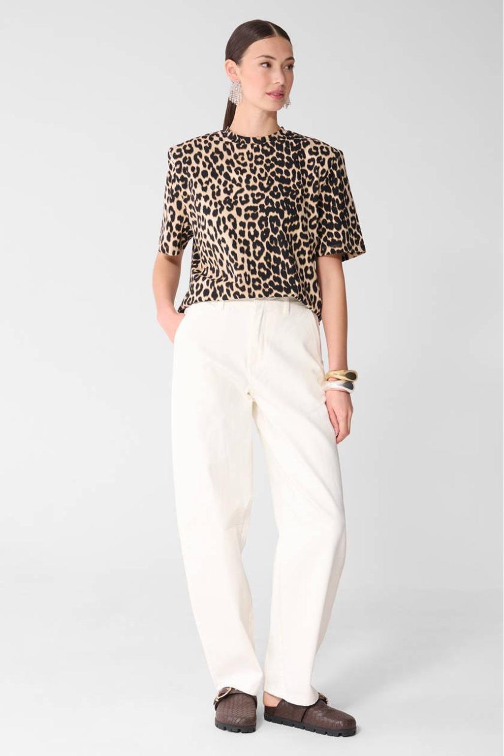 Bruin en zwarte dames Shoeby T-shirt van katoen met korte mouwen en ronde hals