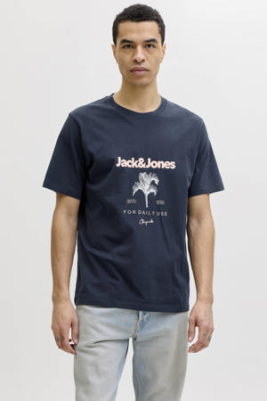 regular fit T-shirt met print - donkerblauw