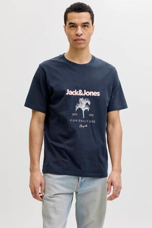 regular fit T-shirt met print - donkerblauw