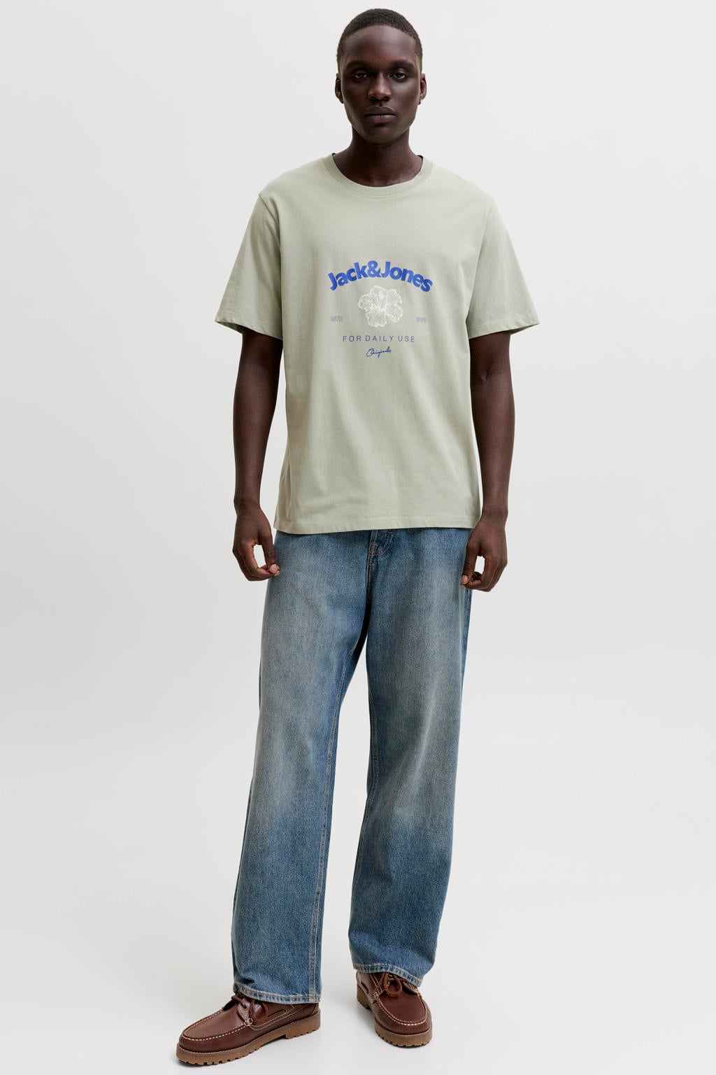 JACK & JONES ORIGINALS regular fit T-shirt met print - groen