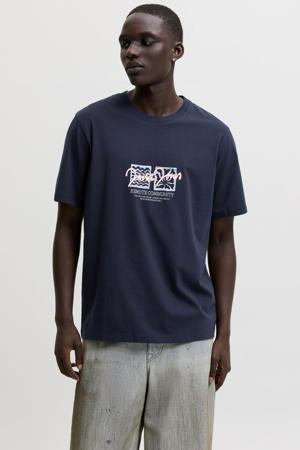 regular fit T-shirt met print - donkerblauw