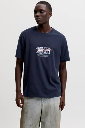 regular fit T-shirt met print - donkerblauw