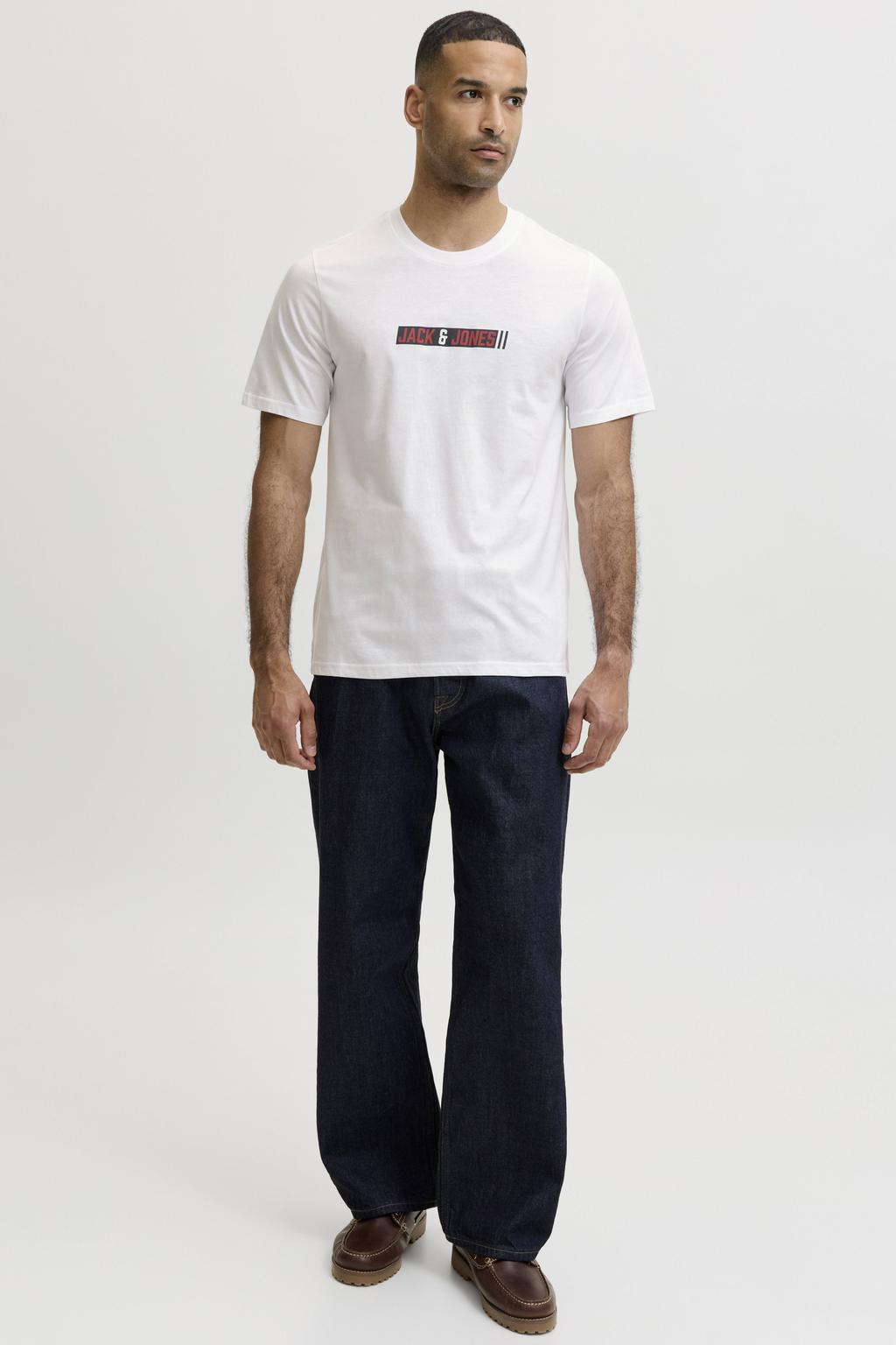 Witte heren JACK & JONES regular fit T-shirt van katoen met korte mouwen en ronde hals