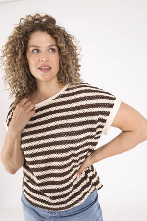 gebreide gestreepte trui Plus Size - bruin
