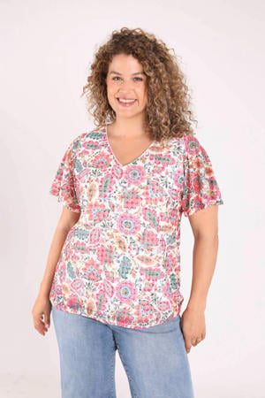 gebloemde broderie top Plus Size - meerkleurig