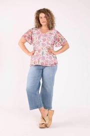 thumbnail: Paprika gebloemde broderie top Plus Size - meerkleurig